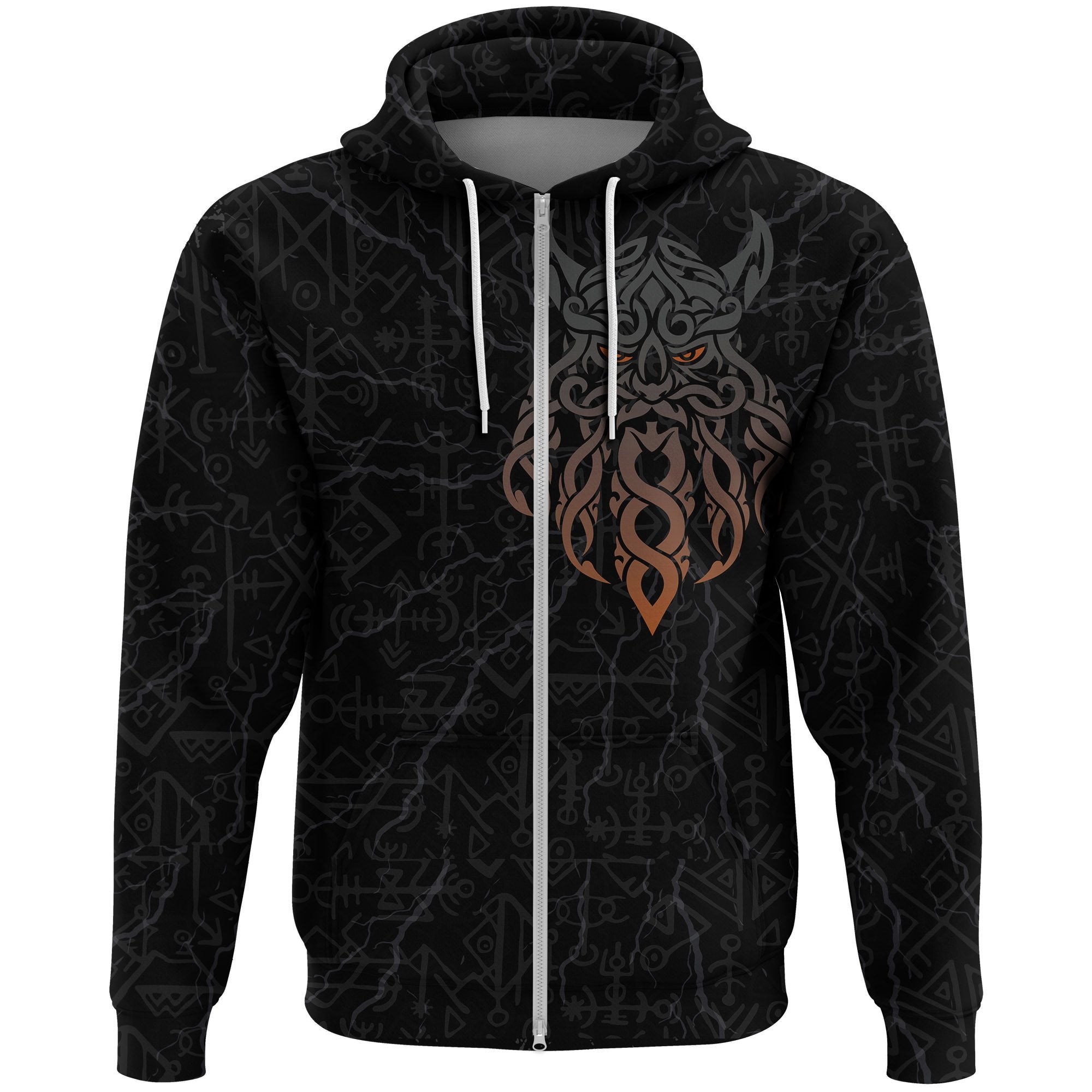 Viking Zip Hoodie, Odin God Furthark Tattoo Special RLT12 - Wonder Print Shop