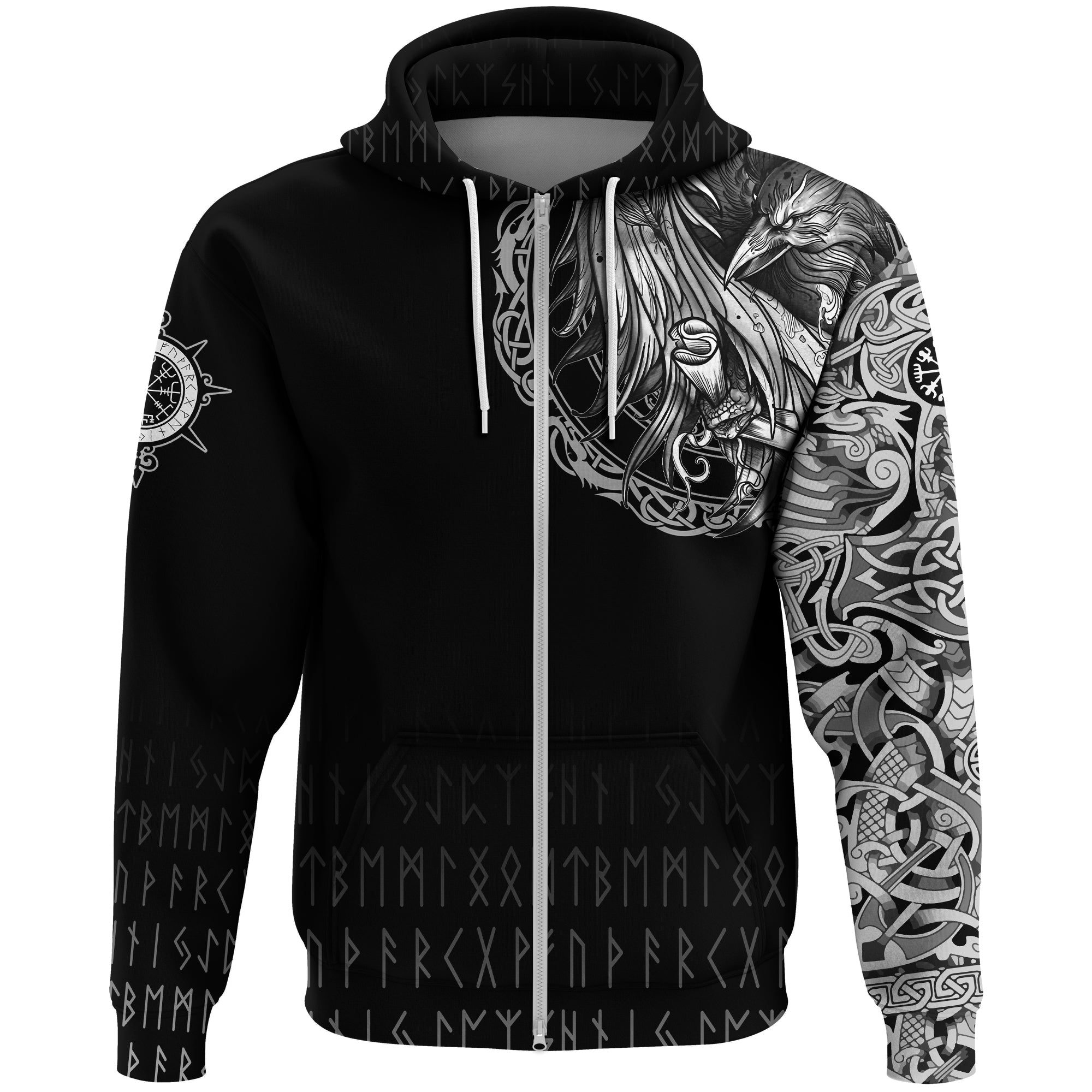 Viking Zip Hoodie - Norse Raven Tattoo RLT12 - Wonder Print Shop