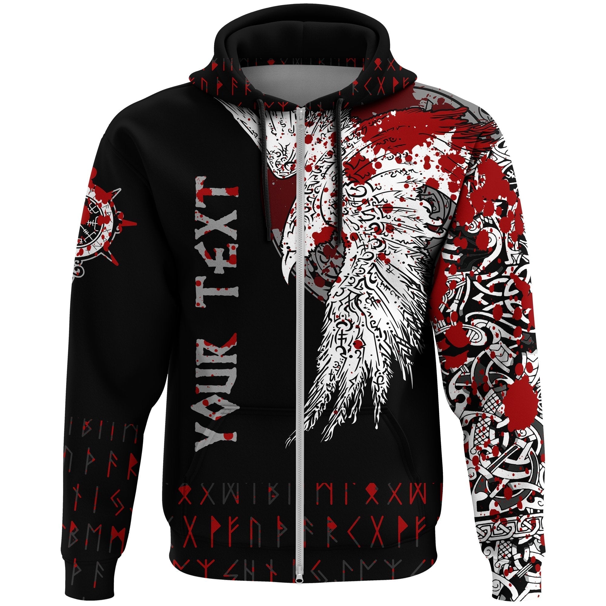 Custom Viking Zip Hoodie Mystical Raven Tattoo Blood RLT12 - Wonder Print Shop