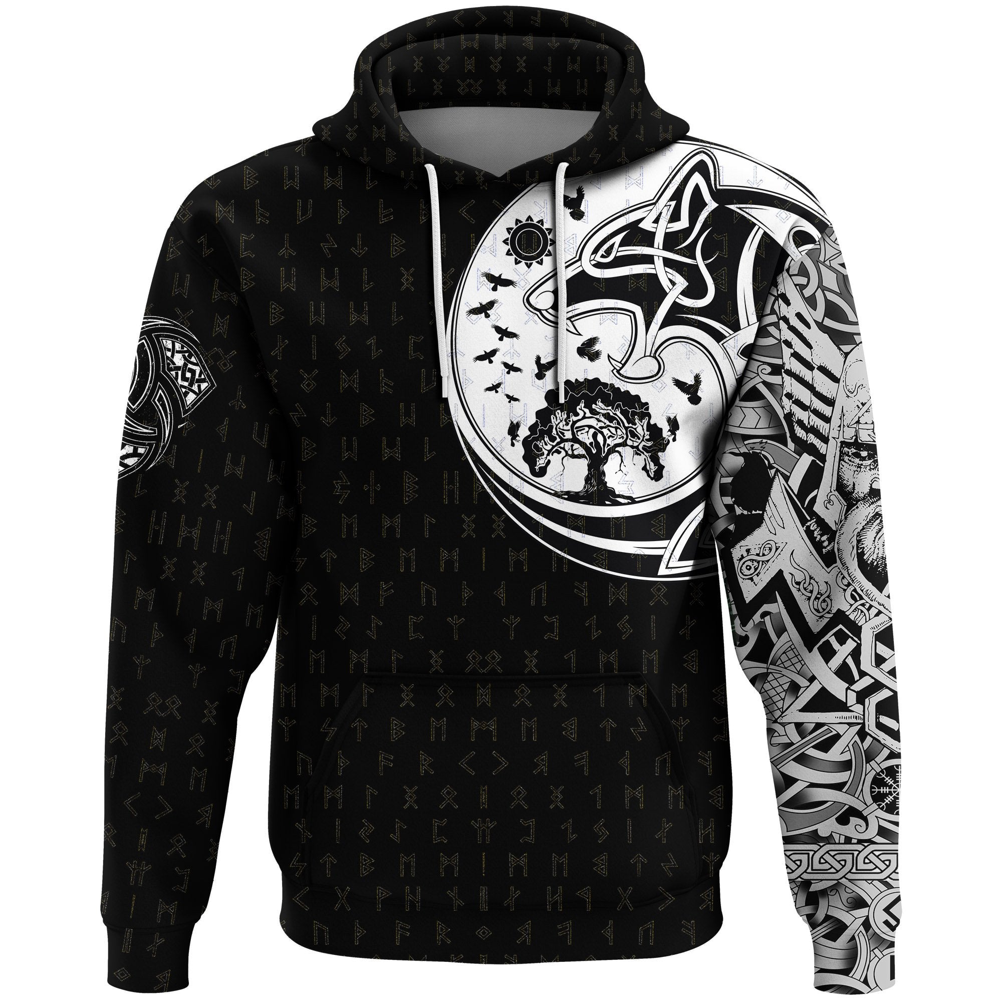 Viking Hoodie, Skoll and Hati Rune Tattoo RLT12 - Wonder Print Shop