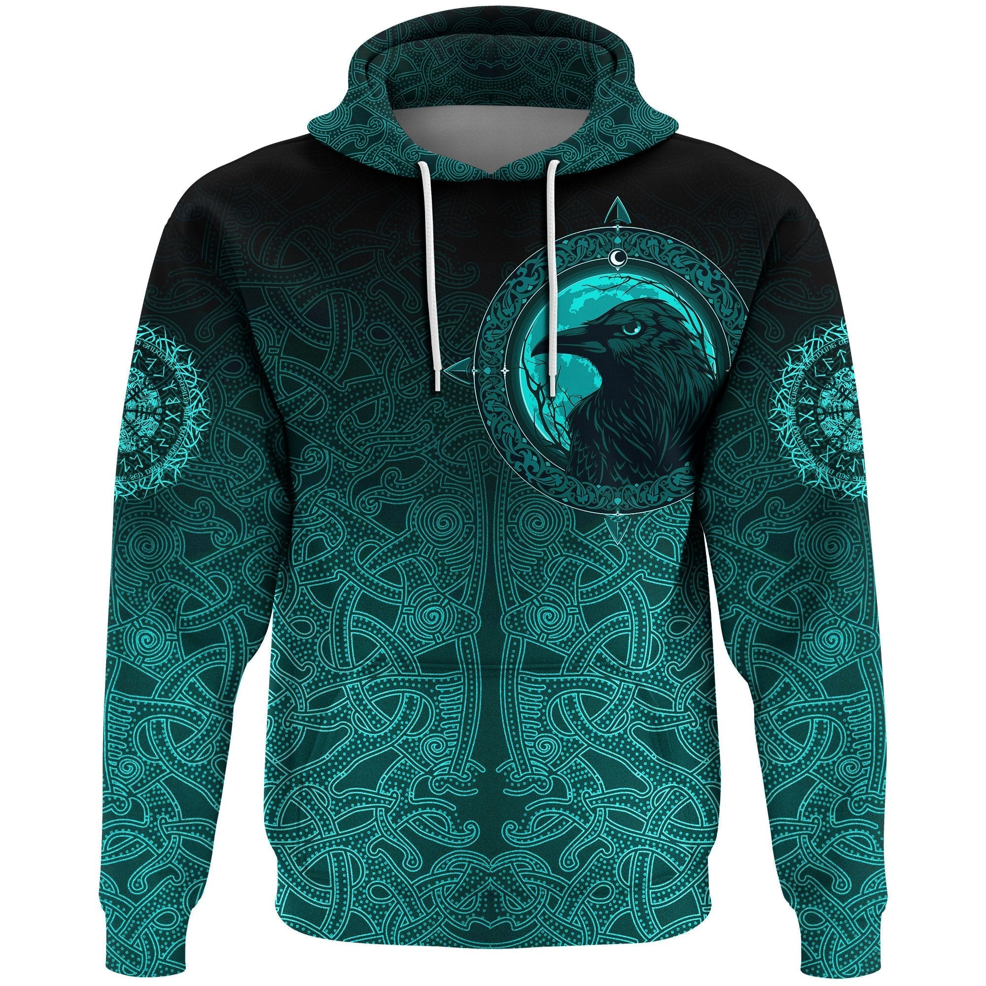 Viking Hoodie, Ethnic Odin Raven Cyan RLT12 - Wonder Print Shop