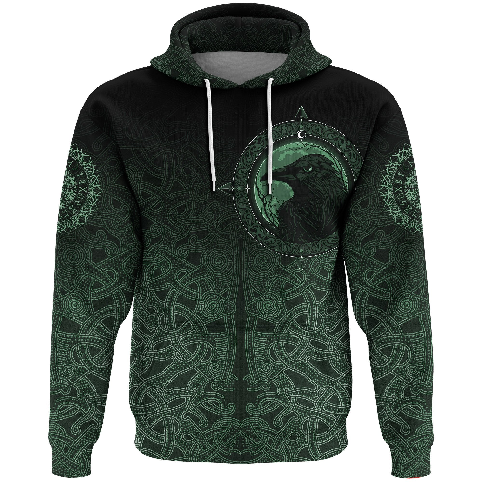 Viking Hoodie, Ethnic Odin Raven Green RLT12 - Wonder Print Shop