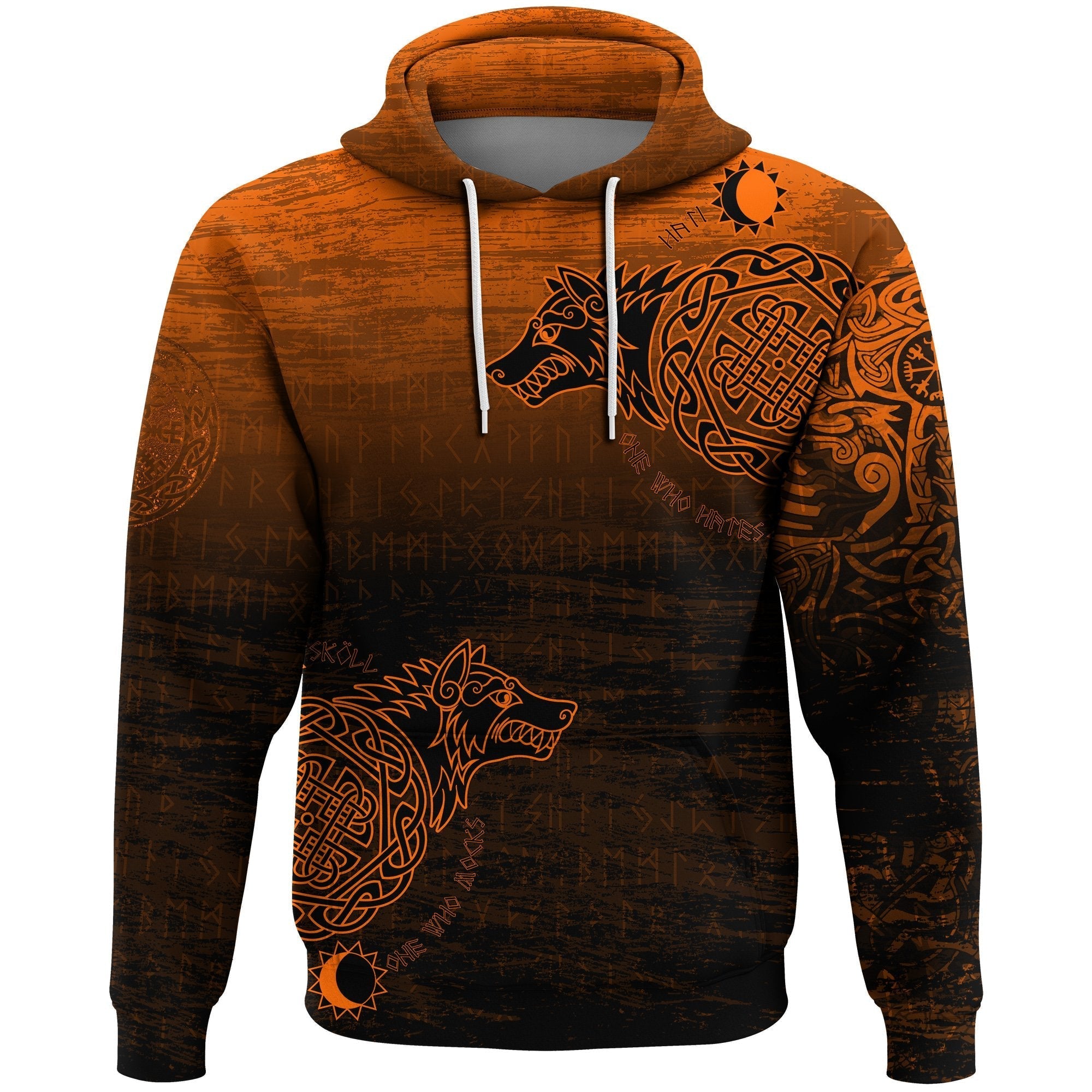 Viking Hoodie, Skoll and Hati Orange RLT12 - Wonder Print Shop