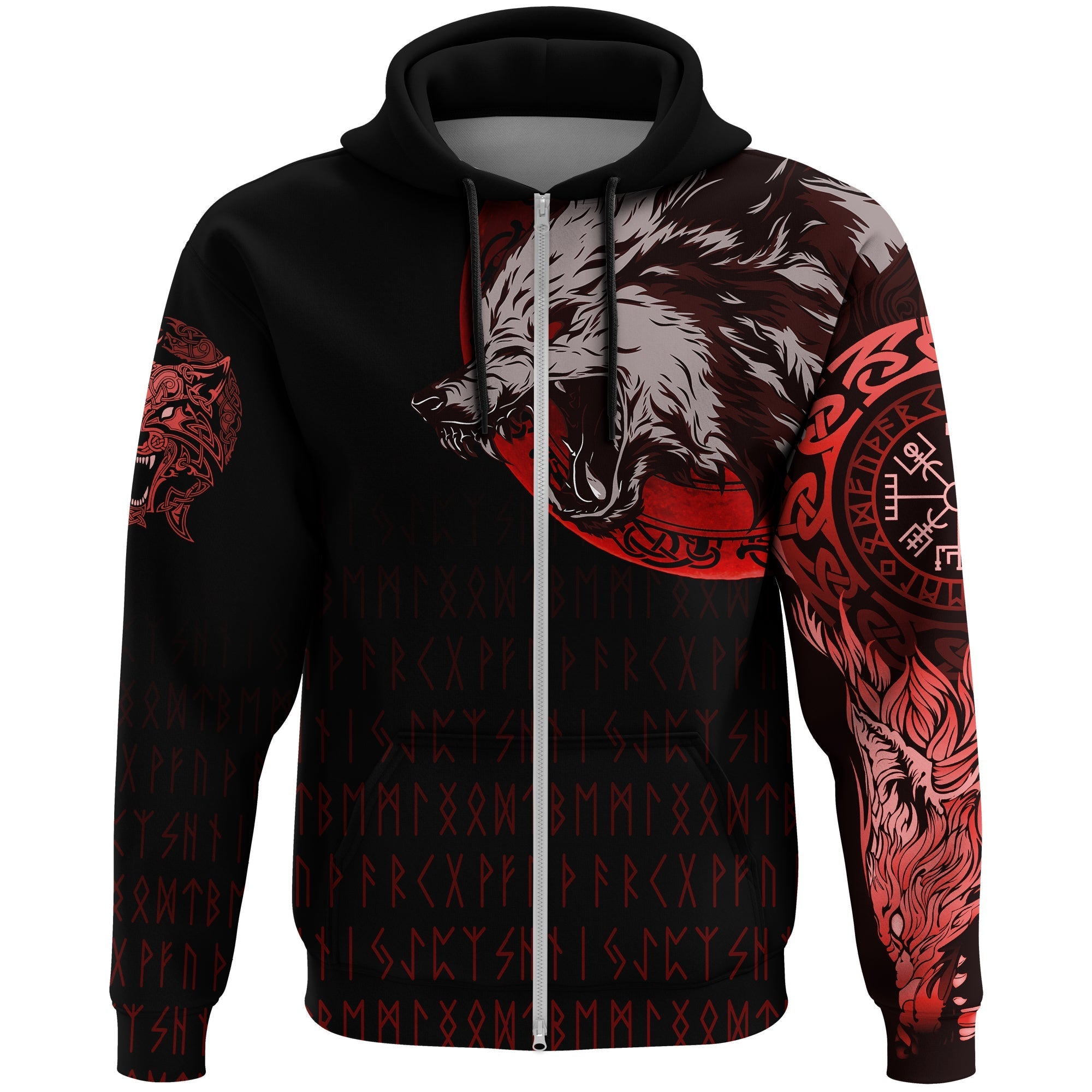 Viking Zip Hoodie - Wolf Blood Moon RLT12 - Wonder Print Shop