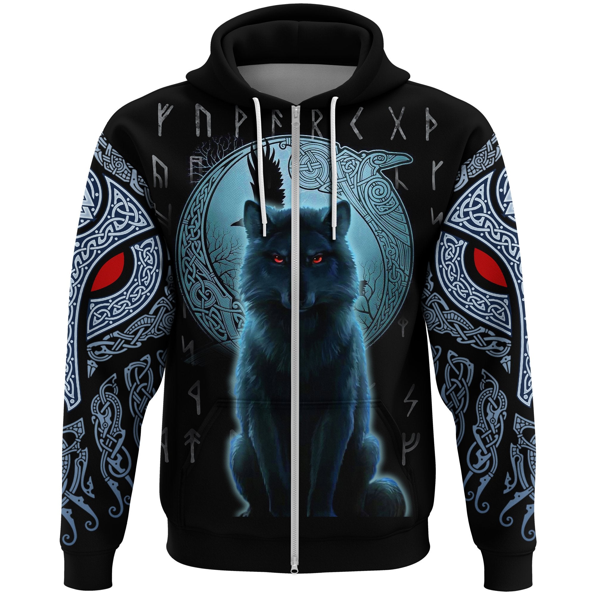 Viking Zip Hoodie, Fenrir Viking Wolf and Moon RLT12 - Wonder Print Shop