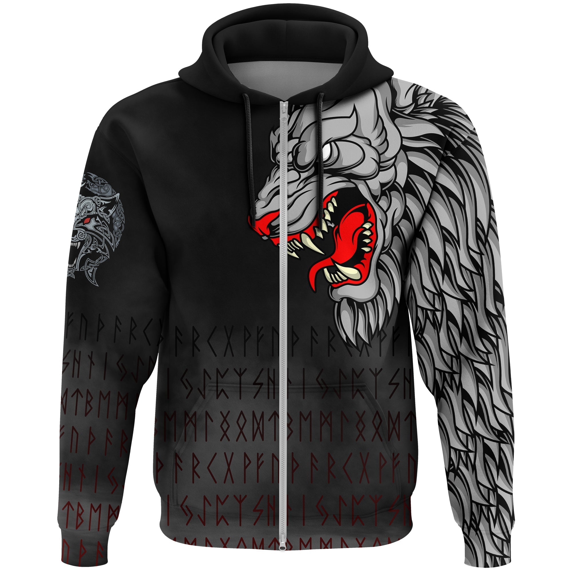 Viking Zip Hoodie - Killer Wolf Tattoo RLT12 - Wonder Print Shop