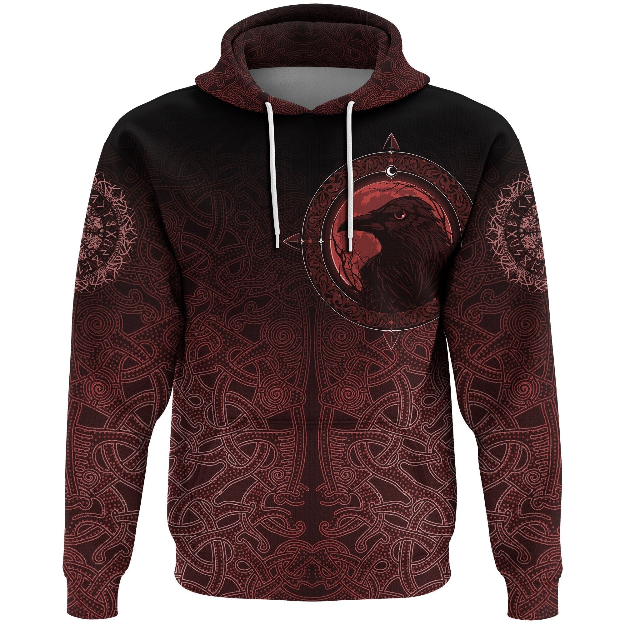 Viking Hoodie, Ethnic Odin Raven Red RLT12 - Wonder Print Shop