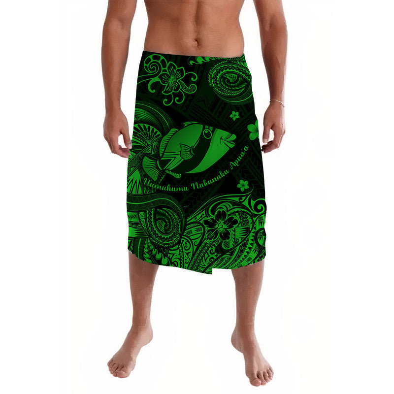 Green fish-print sarong wrap skirt with elastic waistband