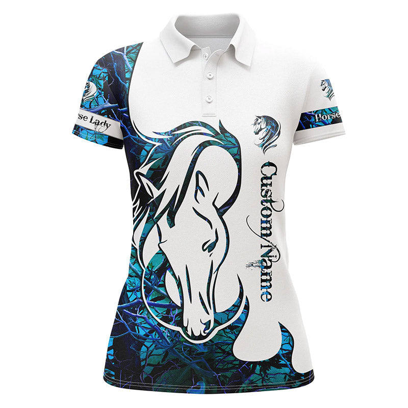 Horse Riding Polo Shirt, Legging, Horse Lady Outfit, Country Girls Horse Lovers Apparel Blue Camo - Wonder Print Shop