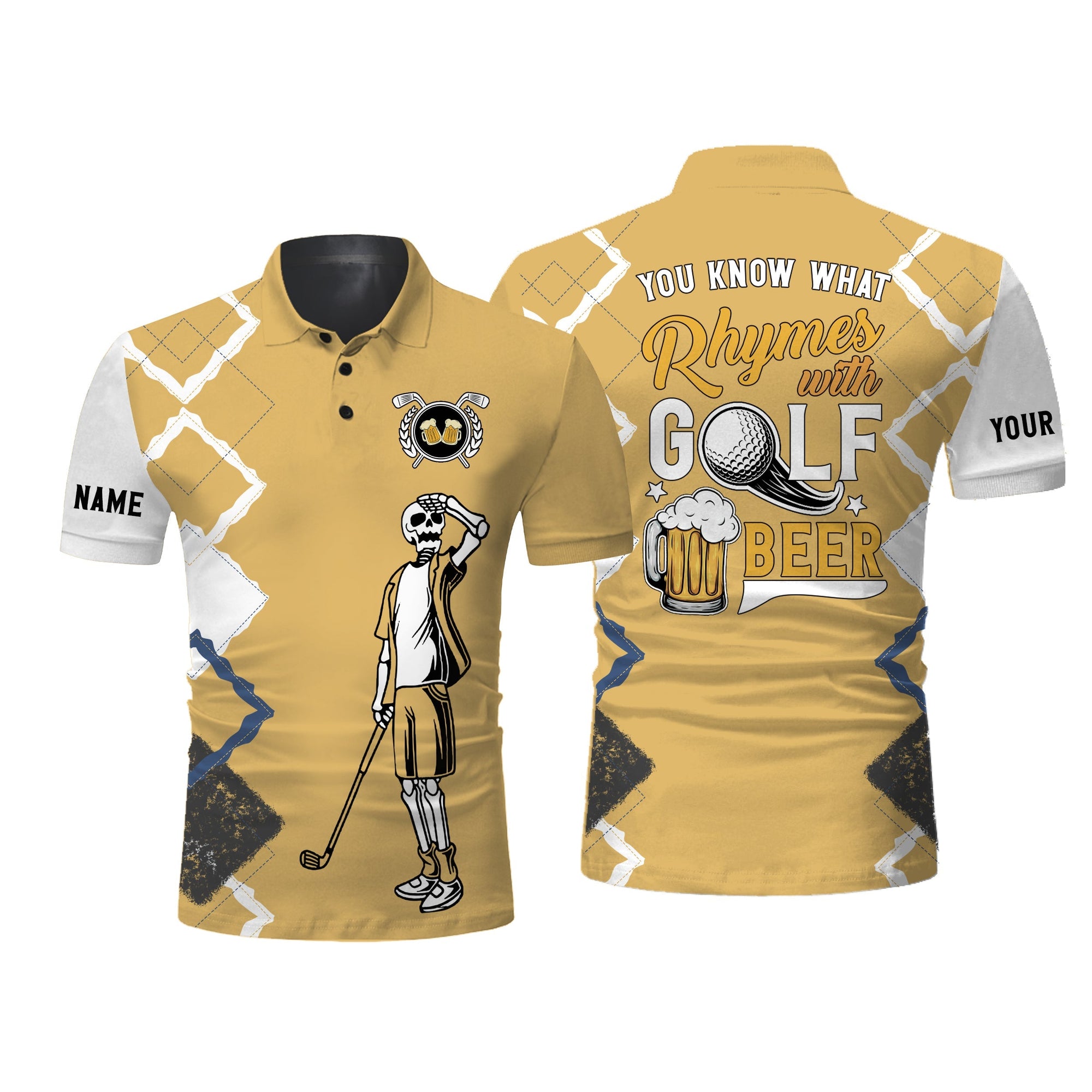 Funny Golf Skull Polo Shirt You Know What Rhymes With Golf Beer Custom Name Golf Performance Shirts - Wonder Print Shop