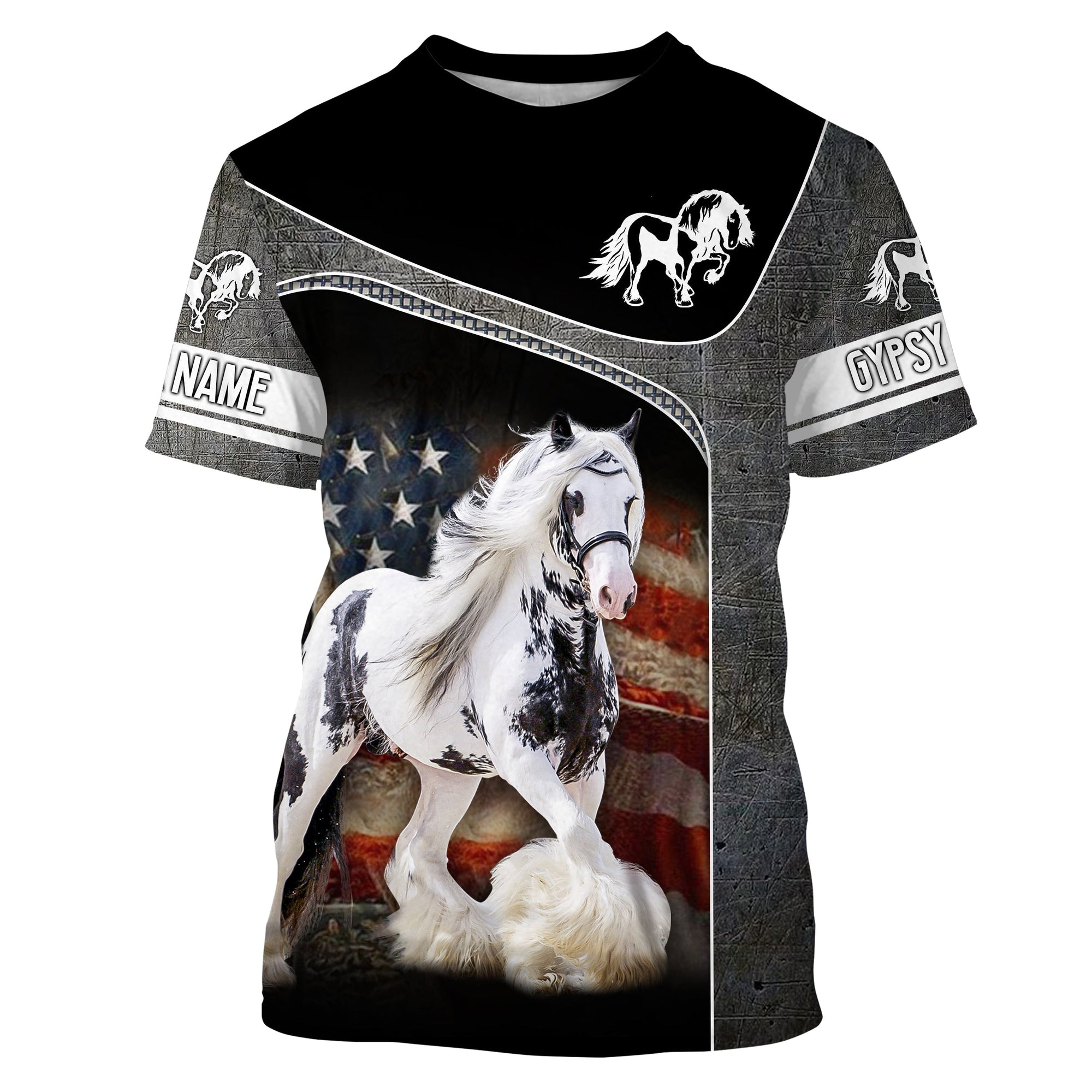 Gypsy Horse American Flag Custom Horse Shirts Personalized Equestrian Clothing - Wonder Print Shop