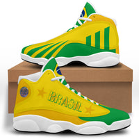 Yellow and green high-top sneakers with white laces, white sole, BRASIL side text