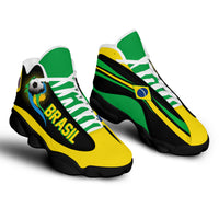 Brazil-themed high-top sneakers pair in black, green, and yellow with white laces