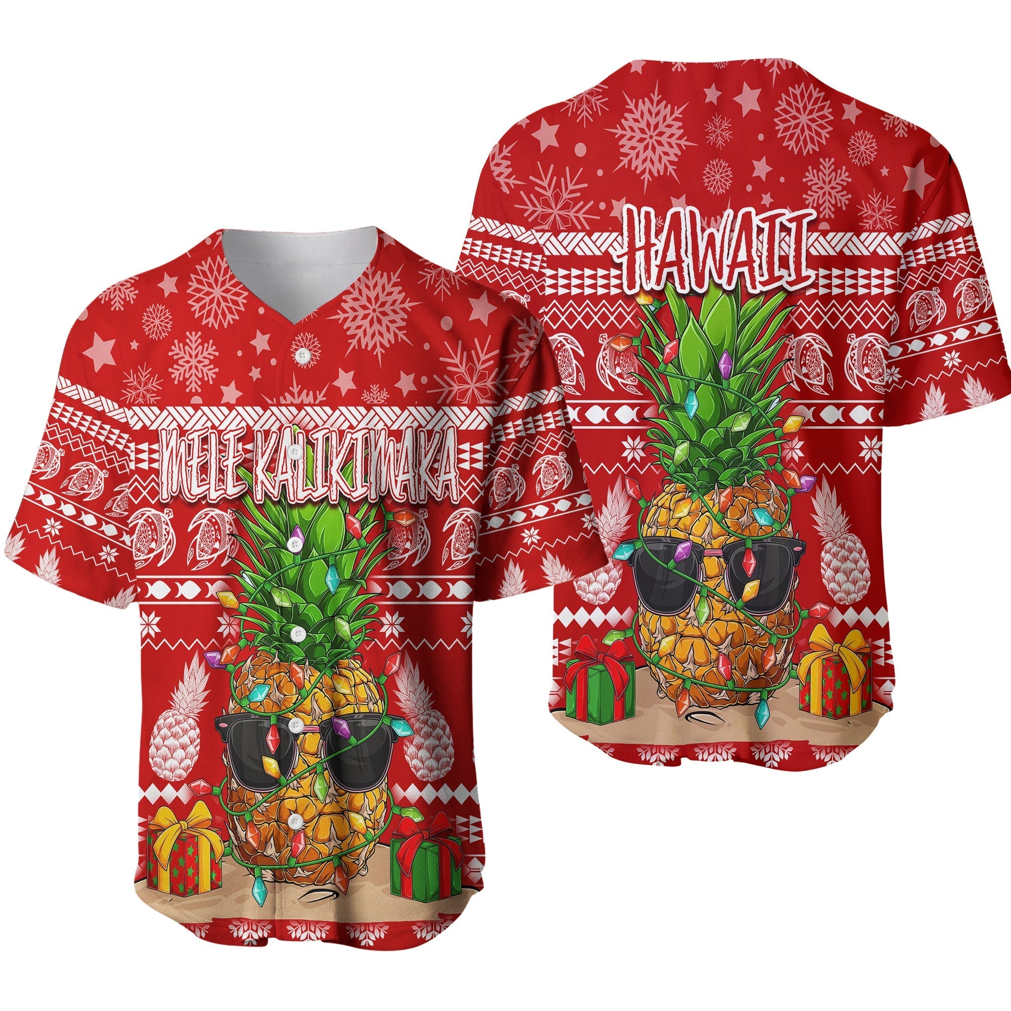 Hawaii Christmas Baseball Jersey Mele Kalikimaka - Pineapple LT7 - Wonder Print Shop