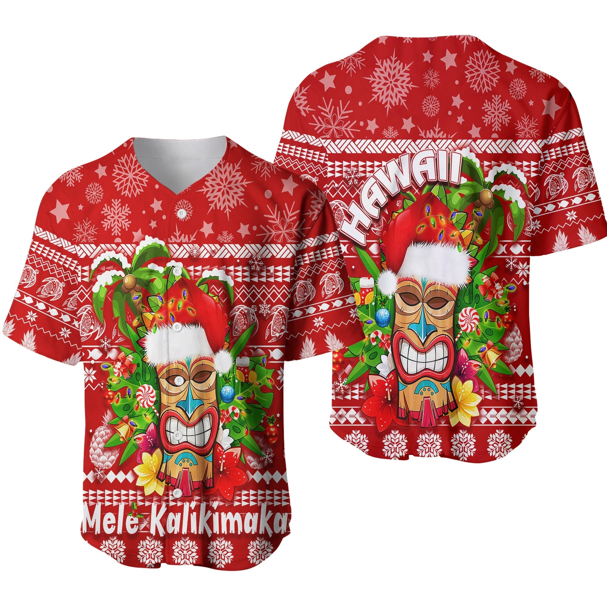 Hawaii Christmas Baseball Jersey Mele Kalikimaka - Tiki LT7 - Wonder Print Shop