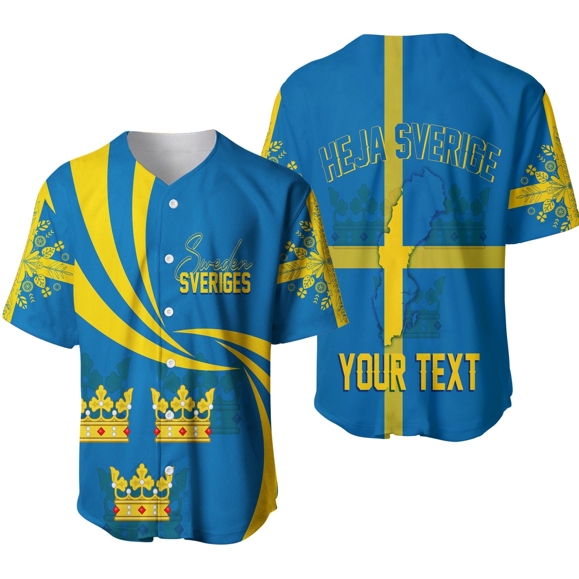 Sweden Three Crowns Personalised Baseball Jersey Heja Sverige LT7 - Wonder Print Shop