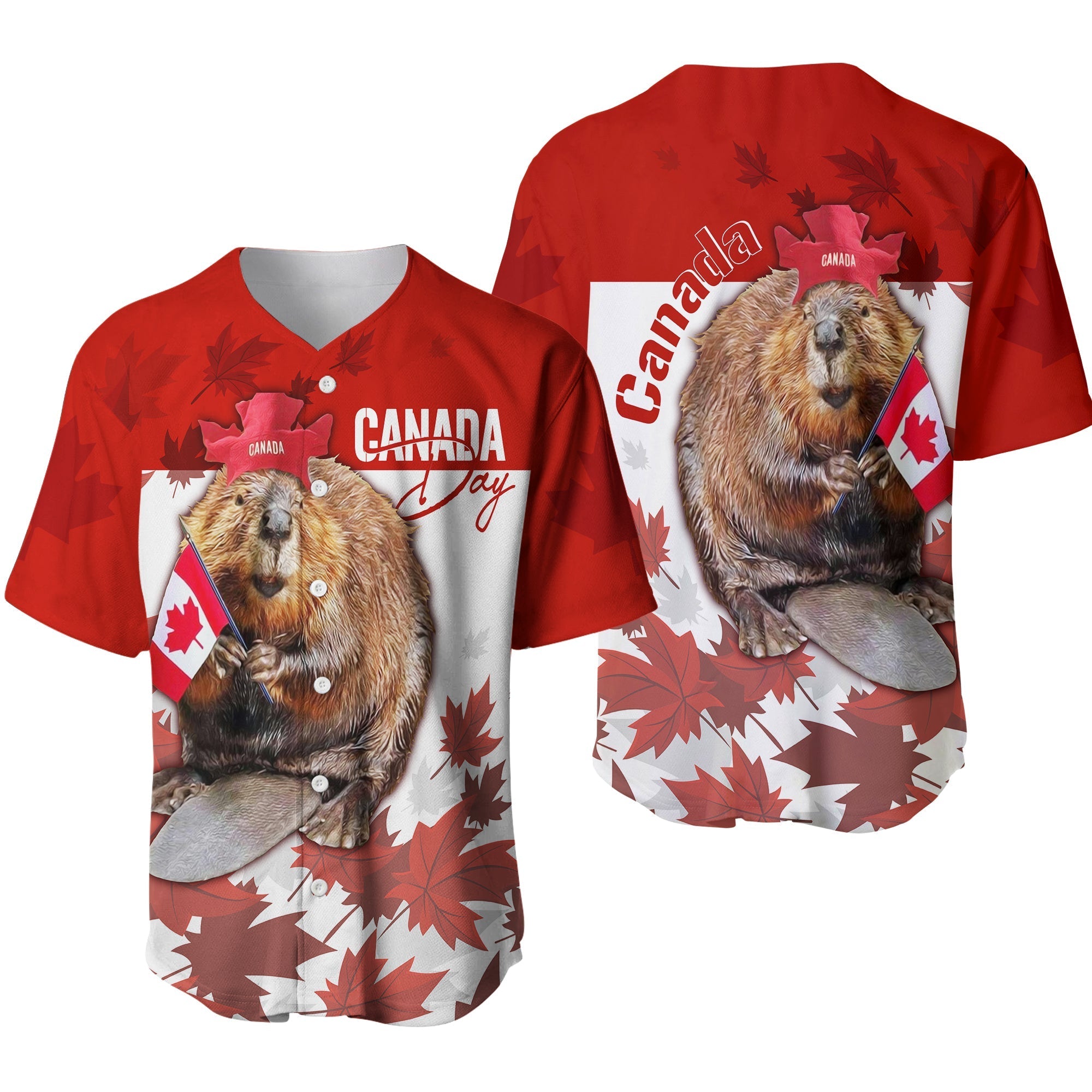 Canada Day Baseball Jersey Patriot Beaver Mix Maple Leaf LT7 - Wonder Print Shop