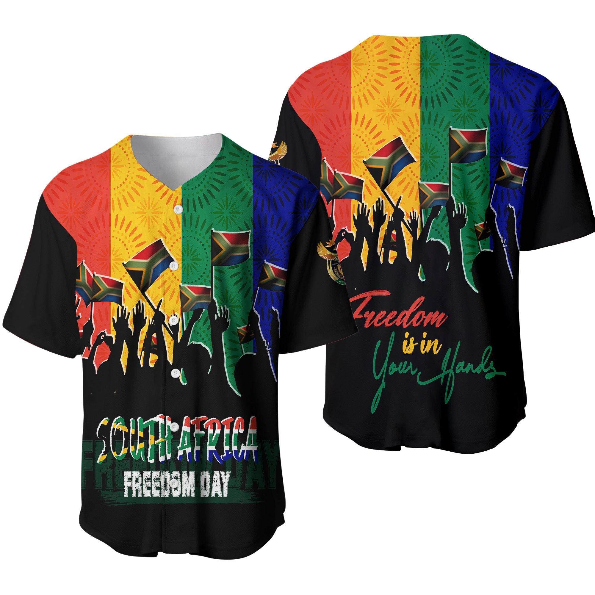 Shweshwe Pattern South Africa Freedom Day Baseball Jersey Freedom Is In Your Hands LT7 - Wonder Print Shop