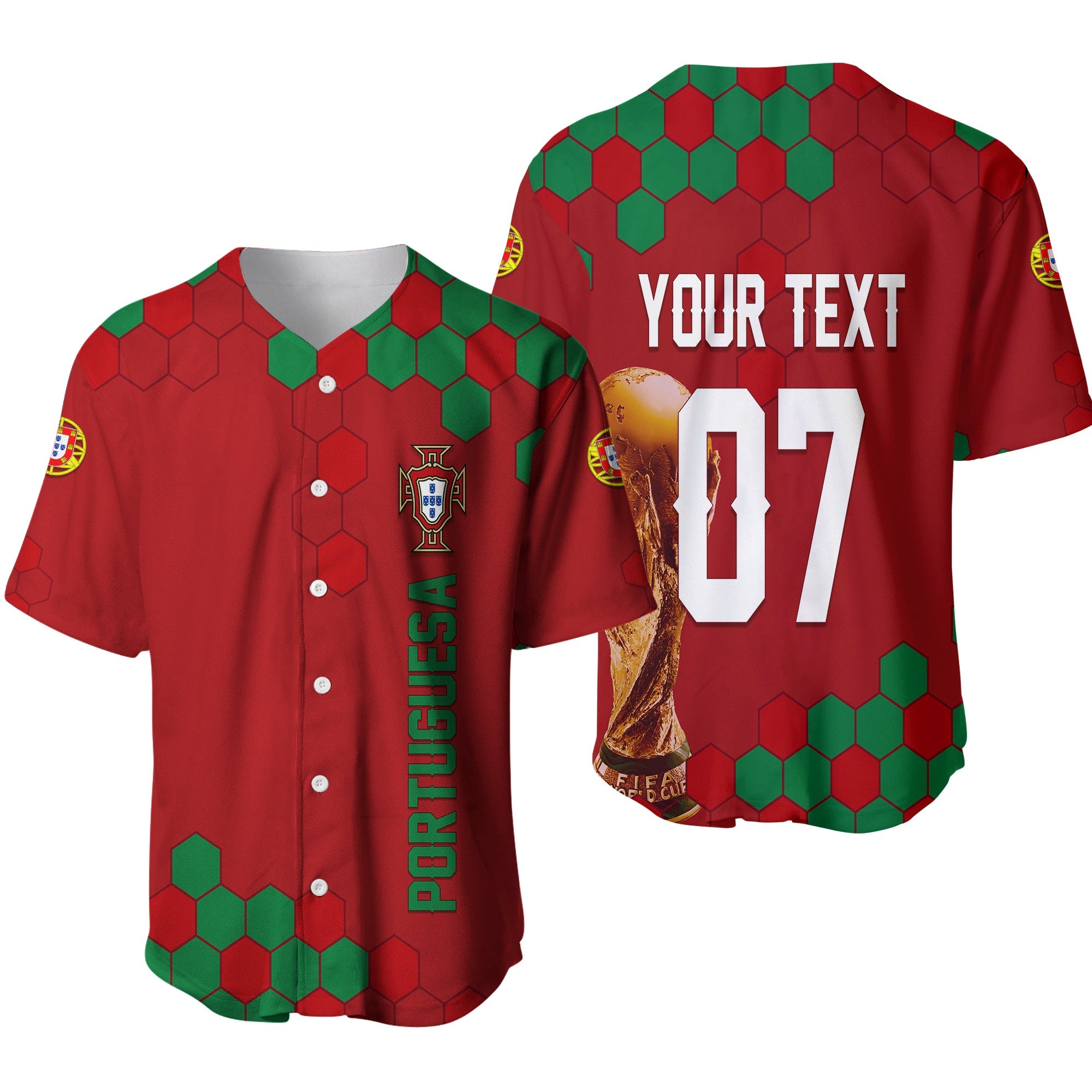 Personalised Portugal World Cup 2022 Baseball Jersey Portuguesa Selecao LT7 - Wonder Print Shop