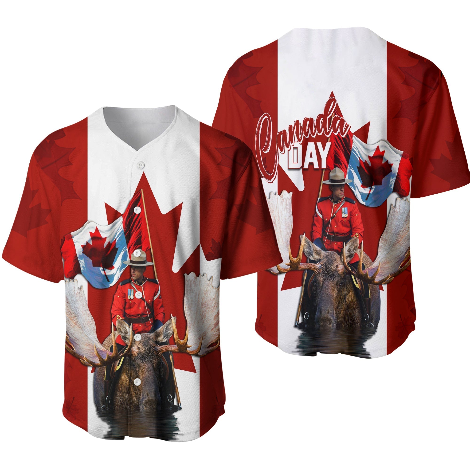 Canada Day Baseball Jersey Mountie on Moose LT7 - Wonder Print Shop