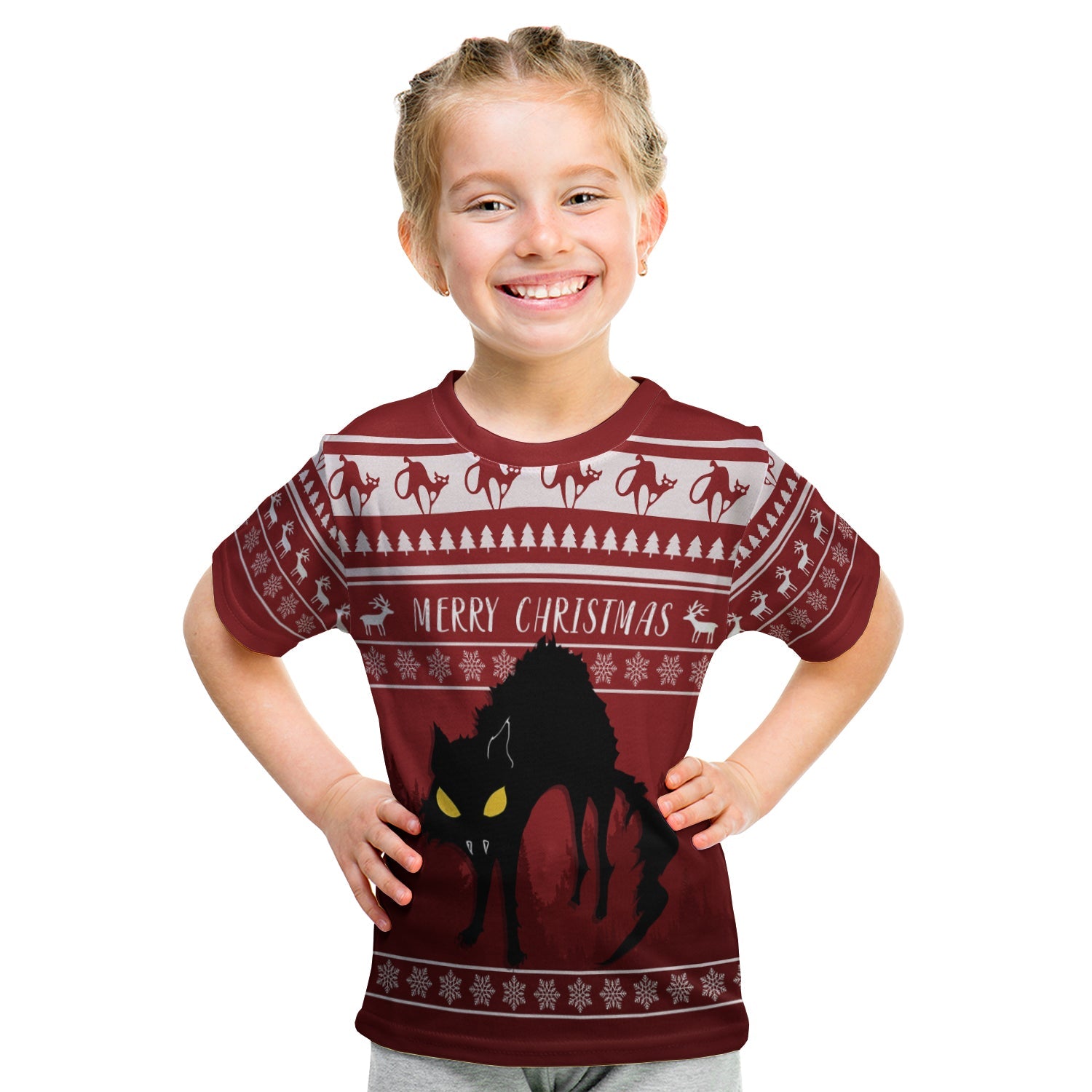 Jolakotturinn Iceland Yule Cat With Christmas Pattern Kid T Shirt - Wonder Print Shop