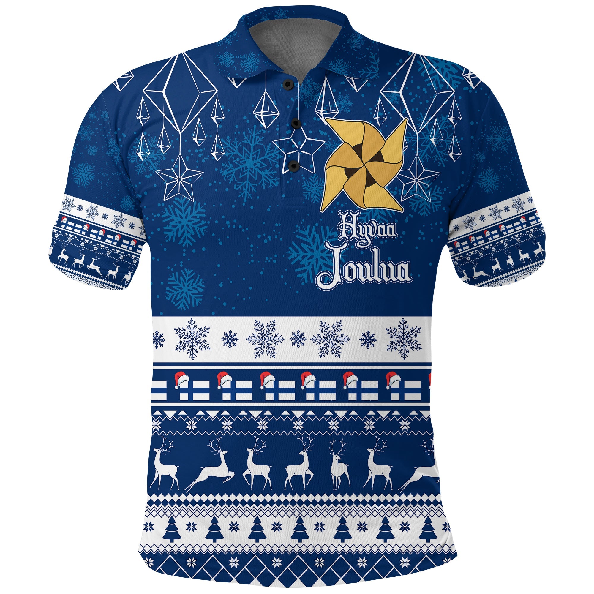 Joulupukki Finland Santa Polo Shirt Christmas Himmeli Pattern - Wonder Print Shop