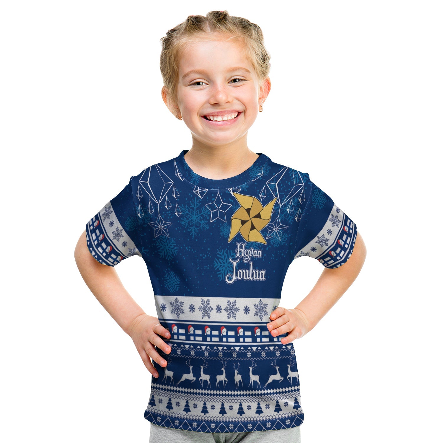 Joulupukki Finland Santa Christmas Kid T Shirt - Himmeli Pattern - Wonder Print Shop