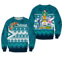 Teal unisex sweatshirt with Bahamas flag graphic, snowflakes, stars and waves