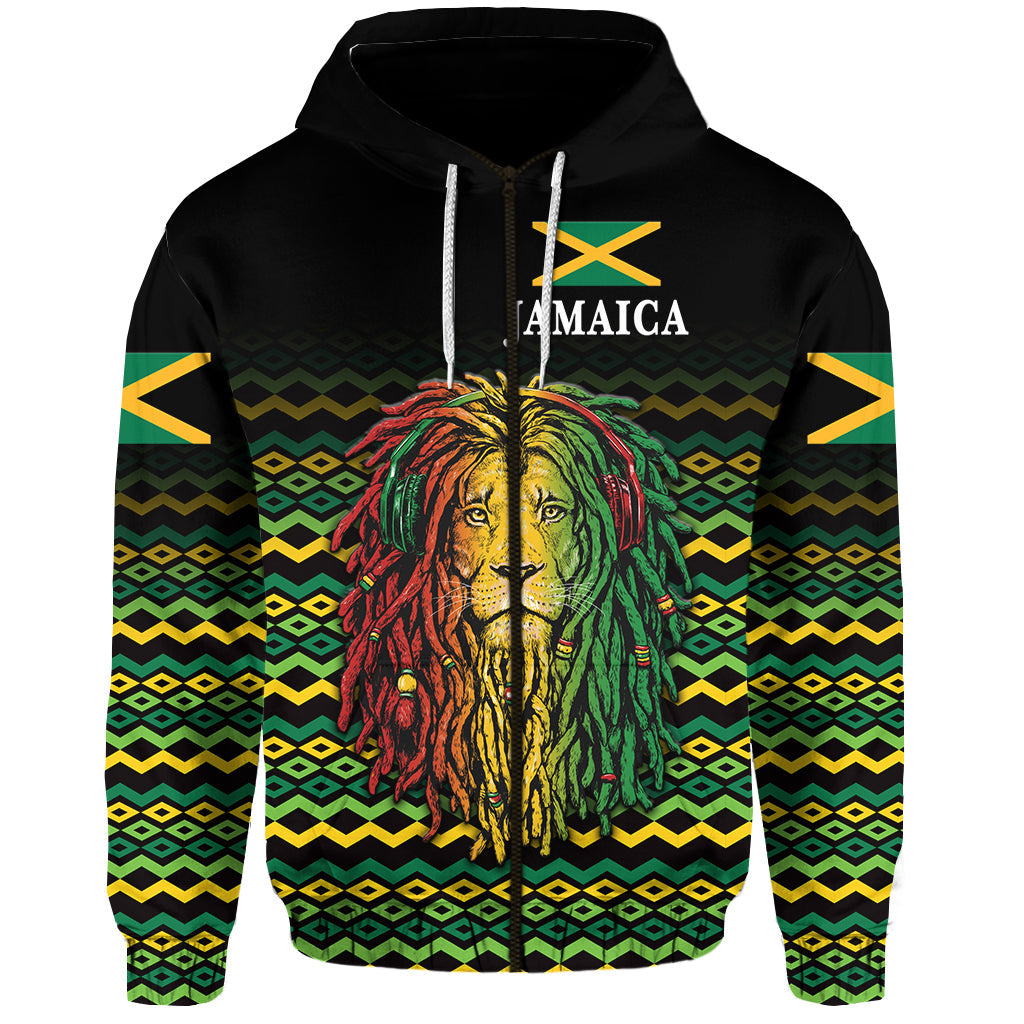 Jamaica Zip Hoodie Unique Rastafarian Lion Flag Vibes LT8 - Wonder Print Shop