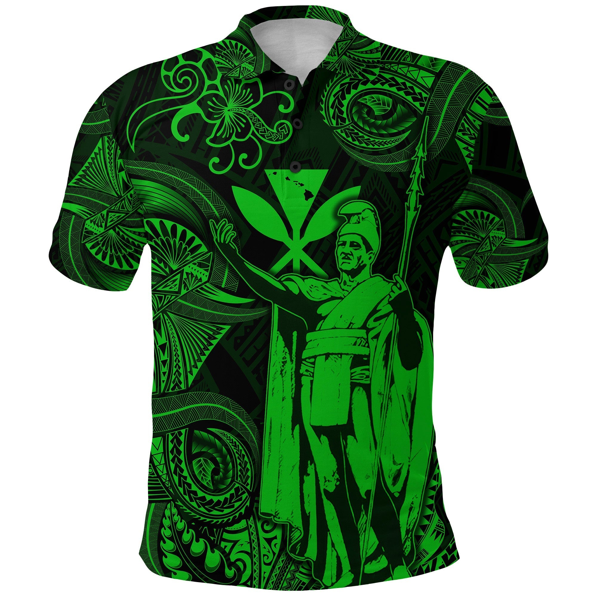 Hawaii Polo Shirt King Kamehameha with Polynesian Patterns Unique Style Green LT8 - Wonder Print Shop