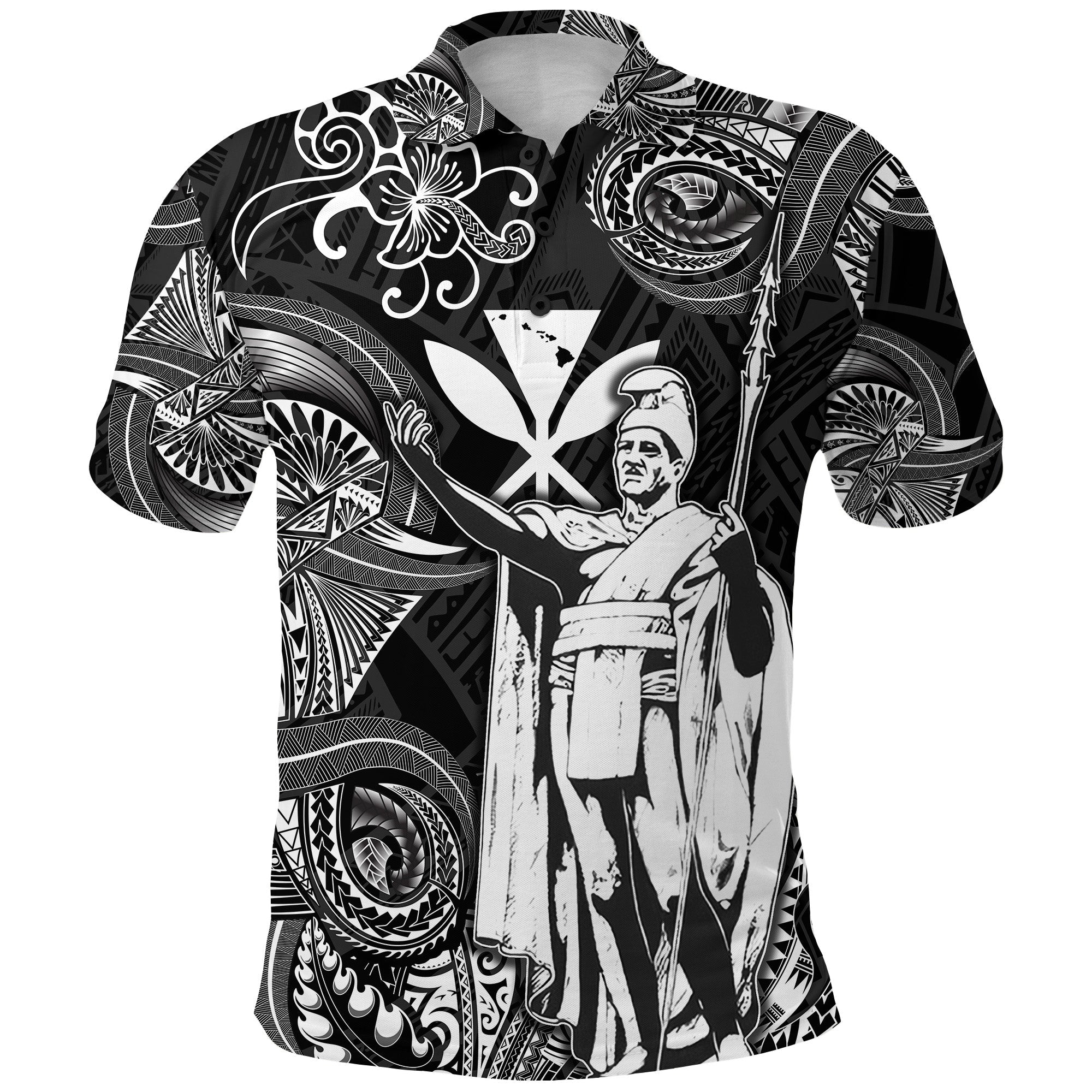 Hawaii Polo Shirt King Kamehameha with Polynesian Patterns Unique Style Black LT8 - Wonder Print Shop