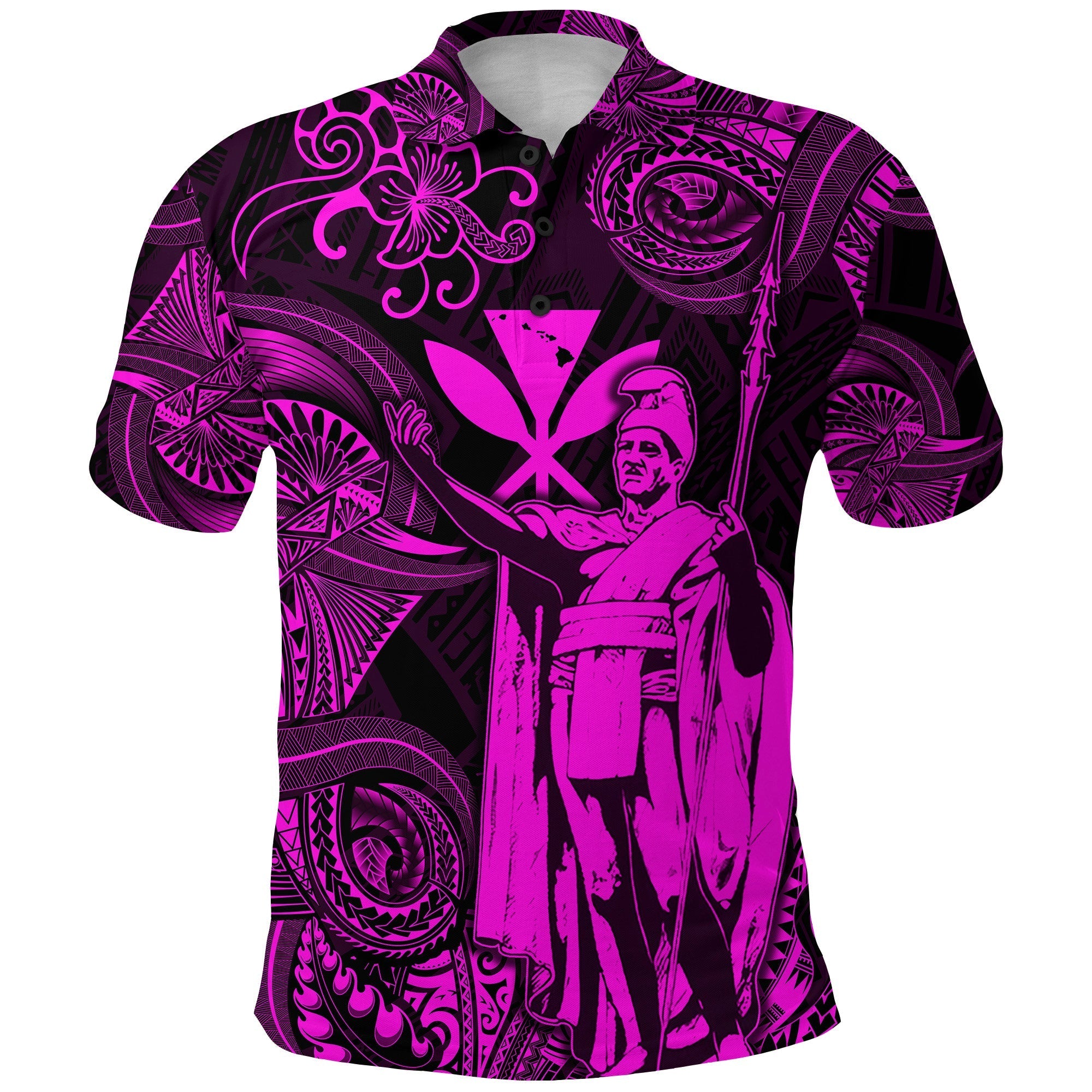 Hawaii Polo Shirt King Kamehameha with Polynesian Patterns Unique Style Pink LT8 - Wonder Print Shop