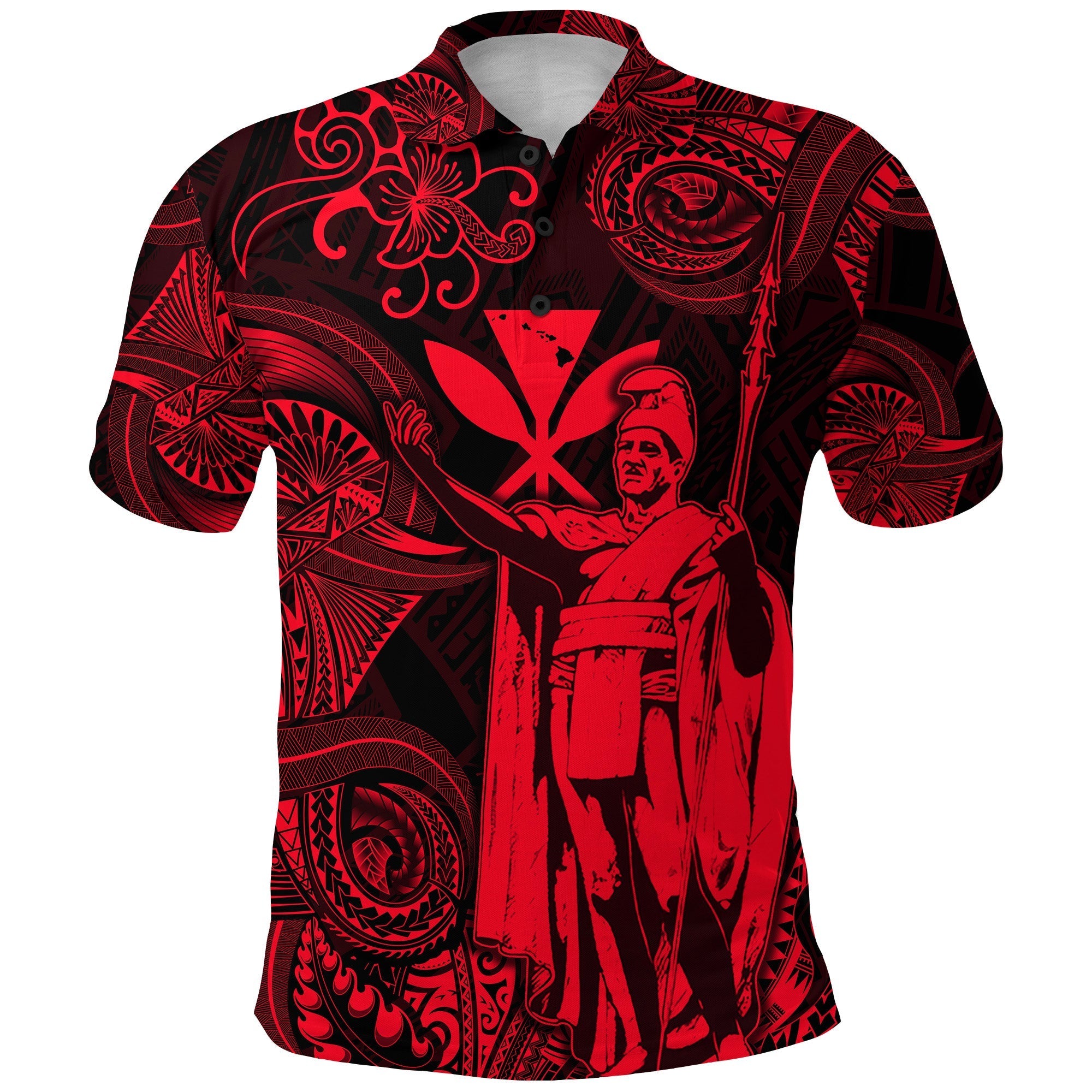 Hawaii Polo Shirt King Kamehameha with Polynesian Patterns Unique Style Red LT8 - Wonder Print Shop