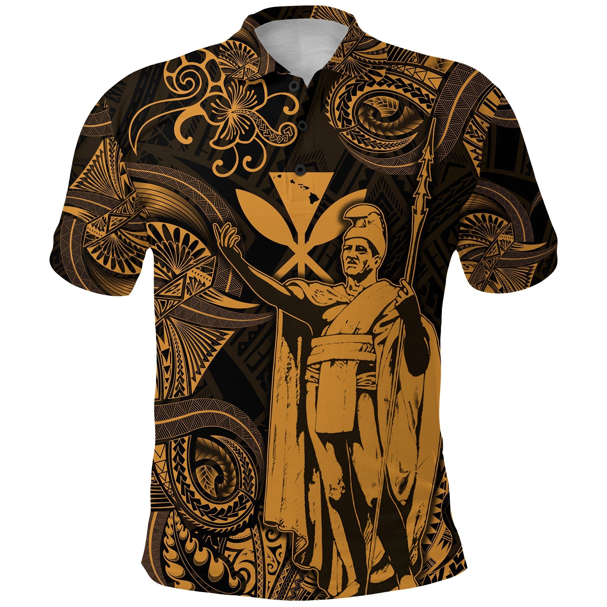 Hawaii Polo Shirt King Kamehameha with Polynesian Patterns Unique Style Gold LT8 - Wonder Print Shop