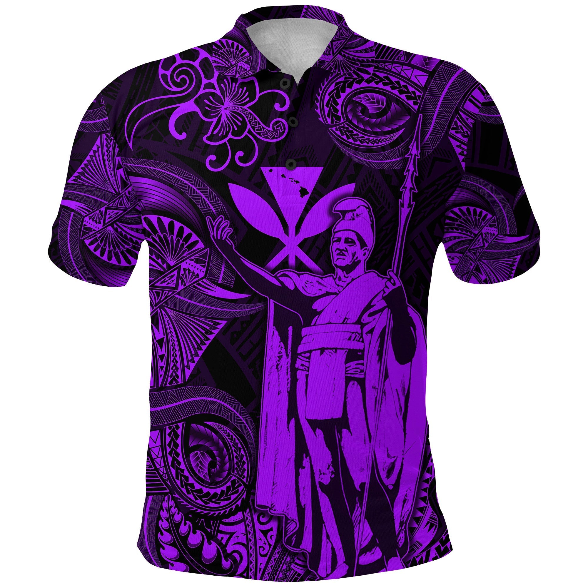 Hawaii Polo Shirt King Kamehameha with Polynesian Patterns Unique Style Purple LT8 - Wonder Print Shop