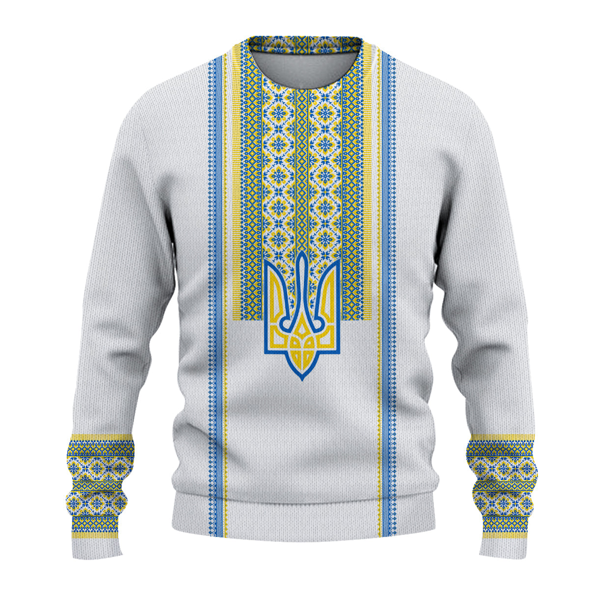 Ukraine Folk Patterns Knitted Sweatshirt Unity Day - White - Wonder Print Shop