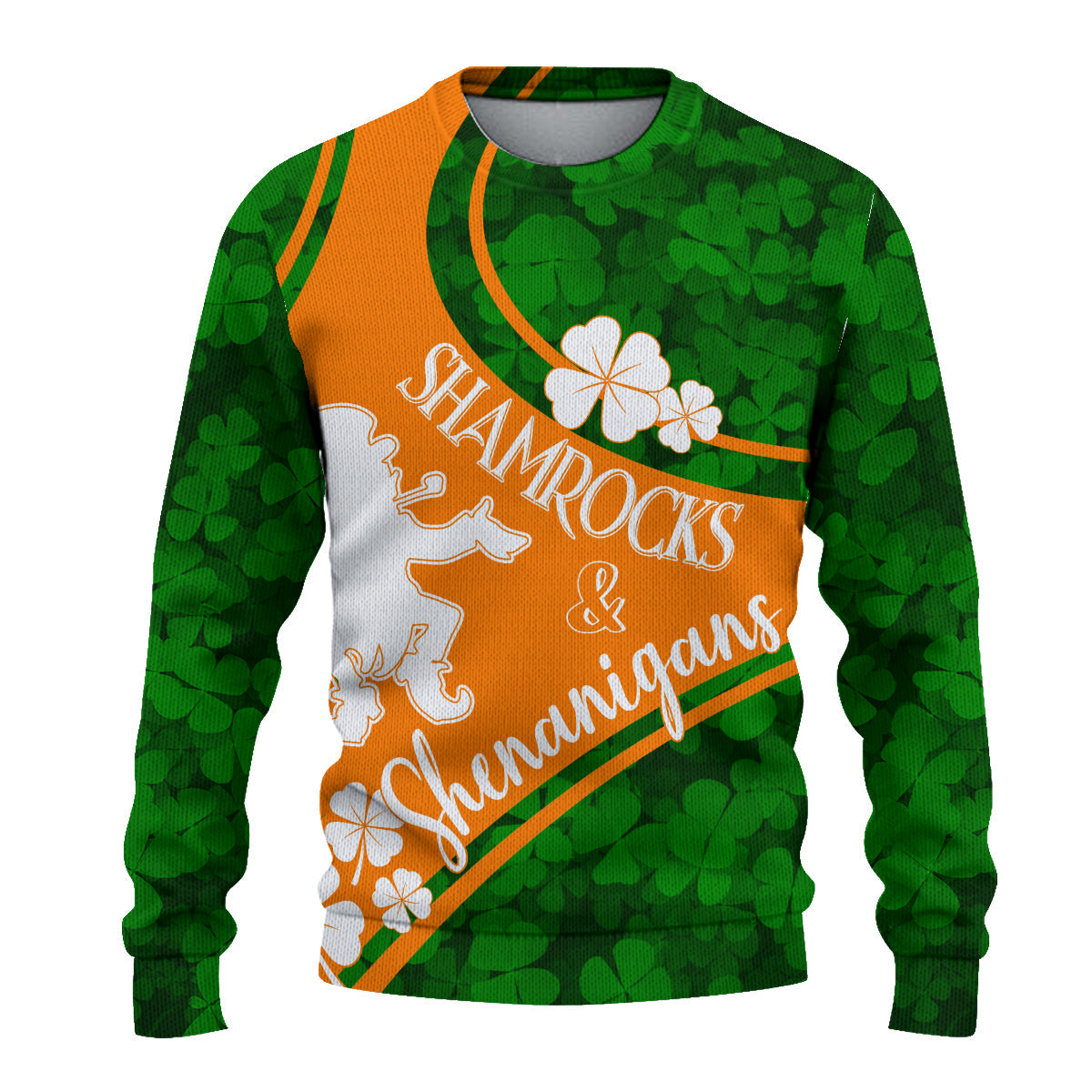 Saint Patrick Day Knitted Sweatshirt Shamrocks And Shenanigans - Irish Flag Style - Wonder Print Shop