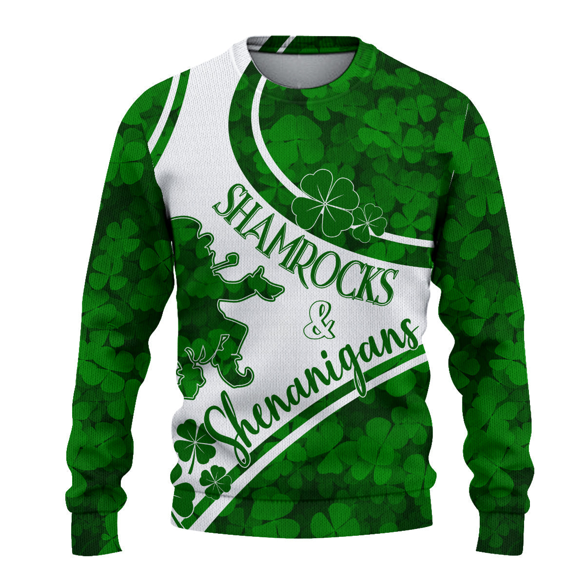 Saint Patrick Day Knitted Sweatshirt Shamrocks And Shenanigans - Wonder Print Shop