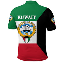 Kuwait flag-style polo, back view with 'KUWAIT' text, crest emblem, green/black/red panels