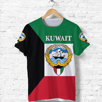 Green Kuwait flag T-shirt with KUWAIT text, crest logo, red and black panels