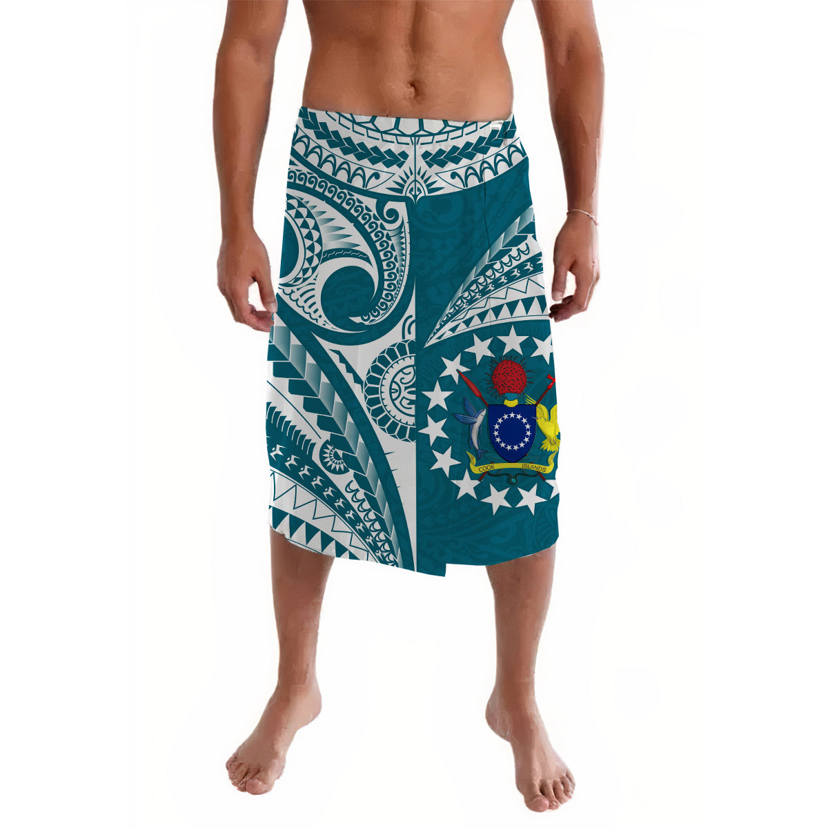 Blue lavalava skirt with Cook Islands tattoo symbol and star pattern