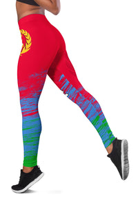 Red leggings with yellow emblem and blue-green flag pattern, partial “ERITREA” text