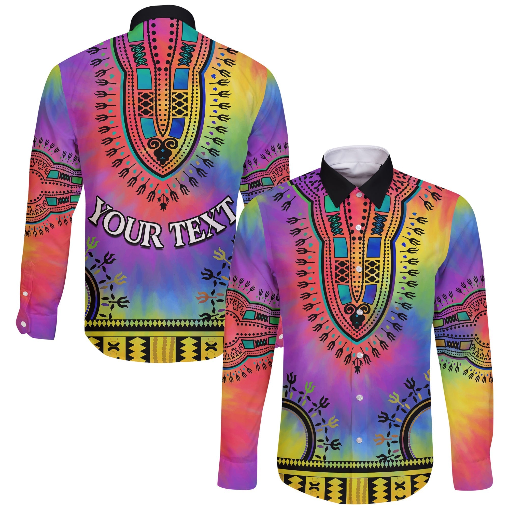 (Custom Personalised) Dashiki Tie Dye Long Sleeve Button Shirt African Pattern LT13 - Wonder Print Shop