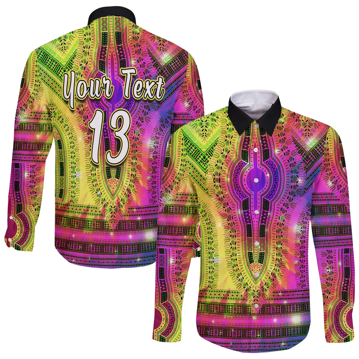 Langarmhemd-Rückseite: 'Your Text 13', Dashiki-Tie-Dye, Multicolor