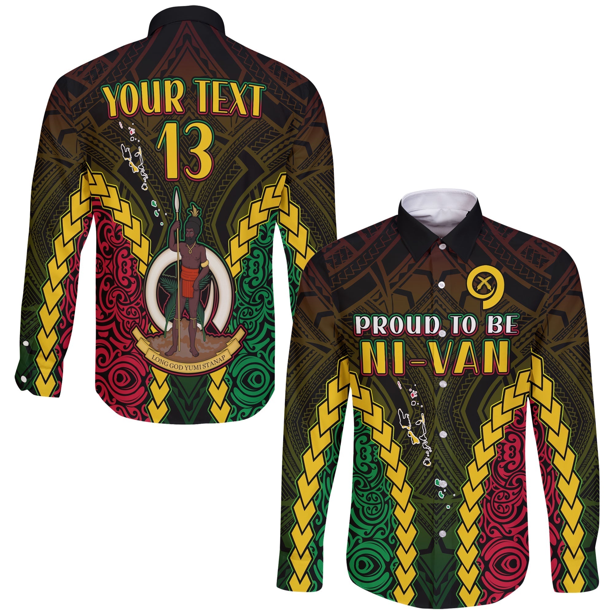 (Custom Text and Number) Vanuatu Indigenous Long Sleeve Button Shirt Proud To Be Ni-Vanuatu Polynesian Pattern LT13 - Wonder Print Shop