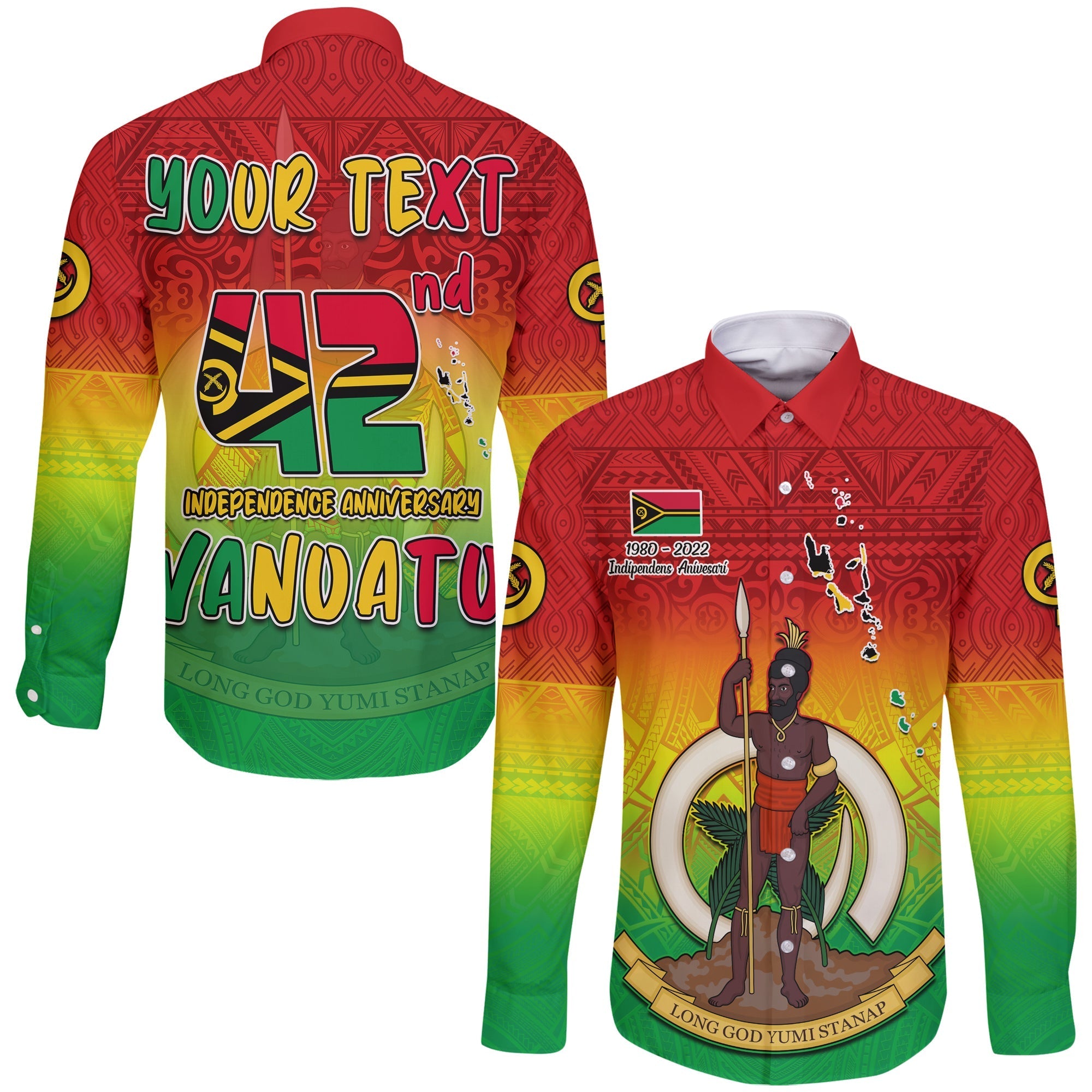 (Custom Personalised) Vanuatu Independence Day Long Sleeve Button Shirt 42nd Anniversary Yumi Yumi Yumi LT13 - Wonder Print Shop