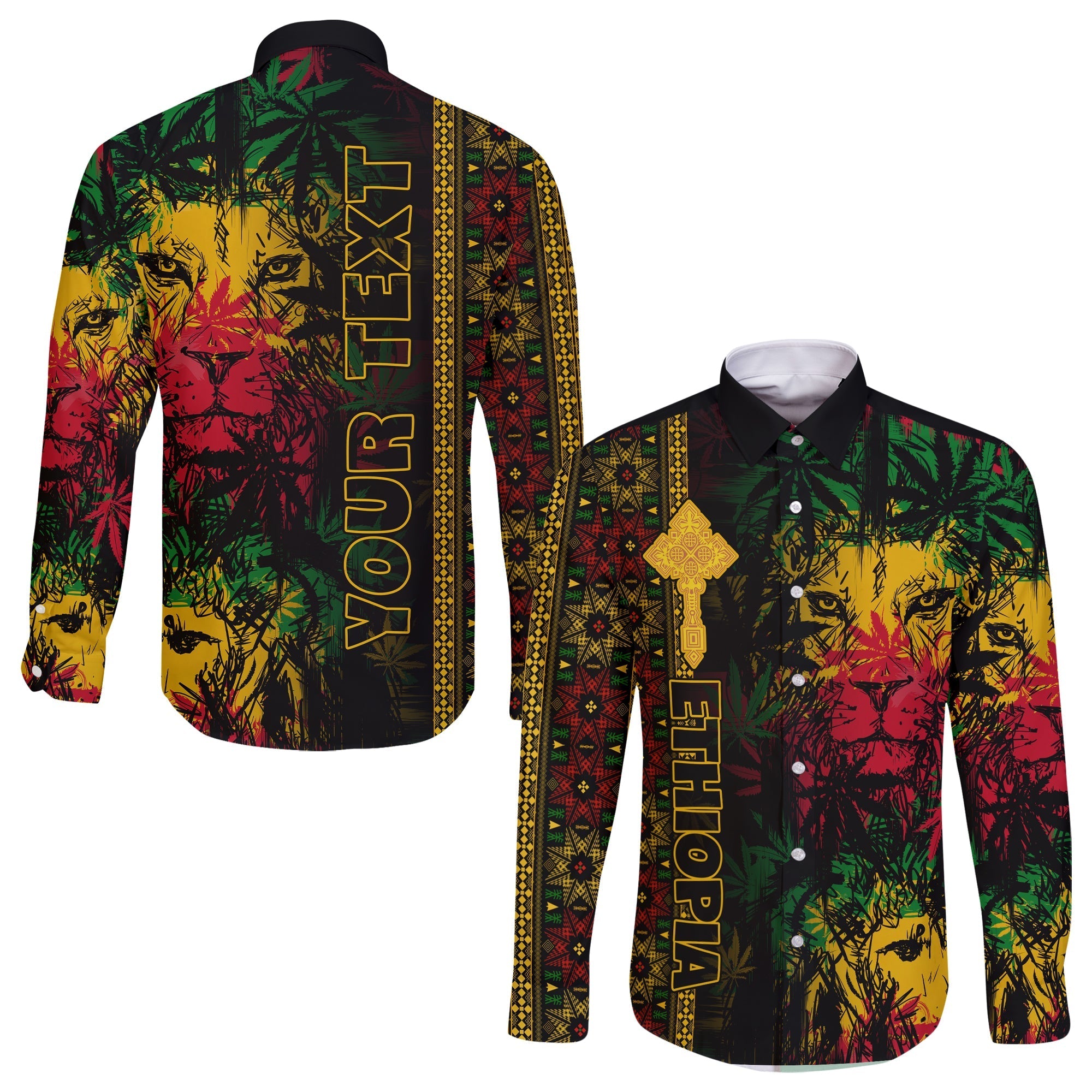 custom-personalised-ethiopia-lion-reggae-hawaii-long-sleeve-button-shirt-ethiopian-cross