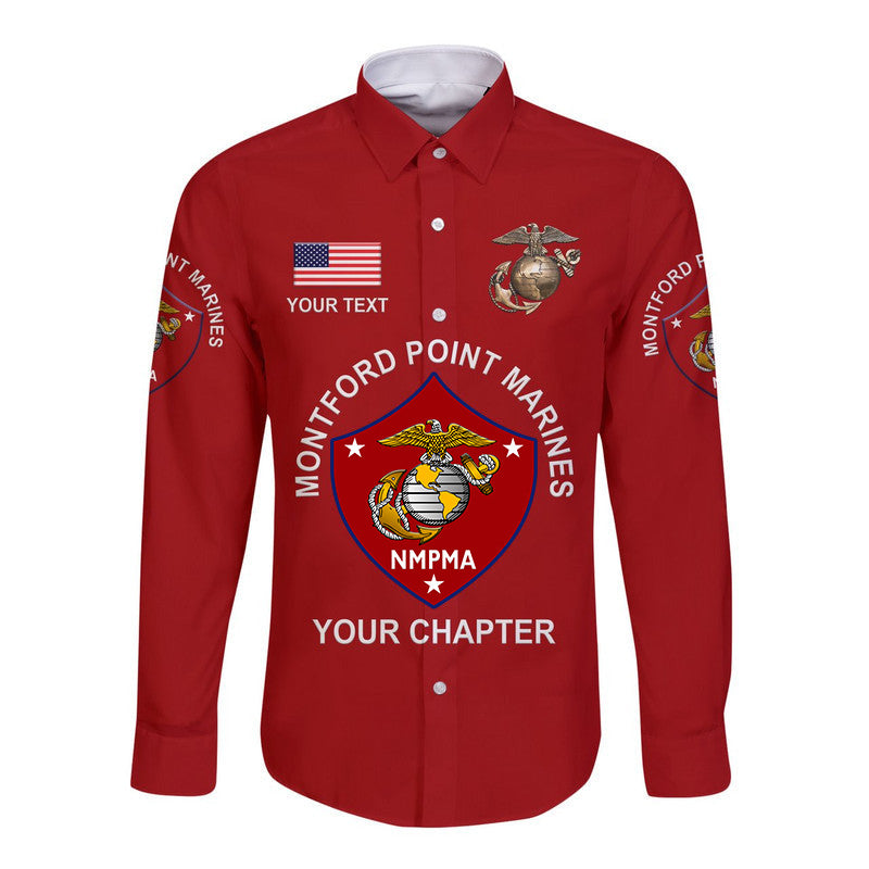 (Custom) Montford Point Marines Hawaii Long Sleeve Button Shirt African-American Marine Corps Original - Red LT8 - Wonder Print Shop