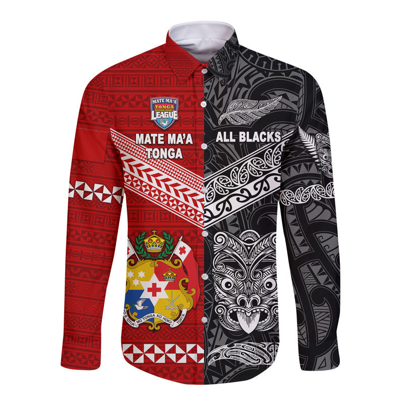 Mate Ma'a Tonga Ngatu And New Zealand Maori All Black Aboriginal Hawaii Long Sleeve Button Shirt Rugby Together LT8 - Wonder Print Shop