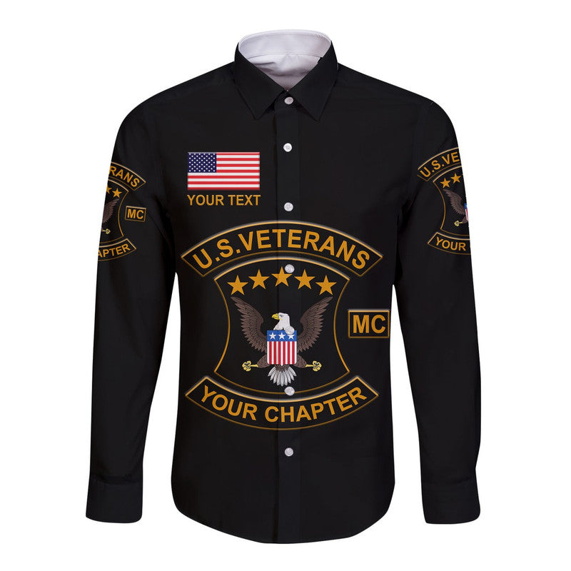 Schwarzes Herrenhemd mit Knopfleiste, langarm, US-Veterans-Motiv und Textplatzhalter